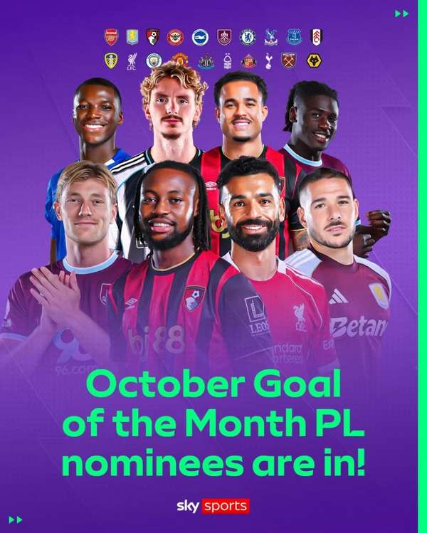英超十月最佳进球候选出炉 萨拉赫凯塞多领衔八大精彩破门